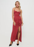 front view of model wearing Princess Polly Destinations Maxi Dress Red Plunger 