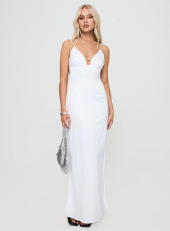 front view of model wearing Princess Polly Atheria Maxi Dress White Plunger 