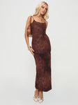 side view of model wearing Princess Polly Knox Maxi Dress Chocolate Scoop Neck 