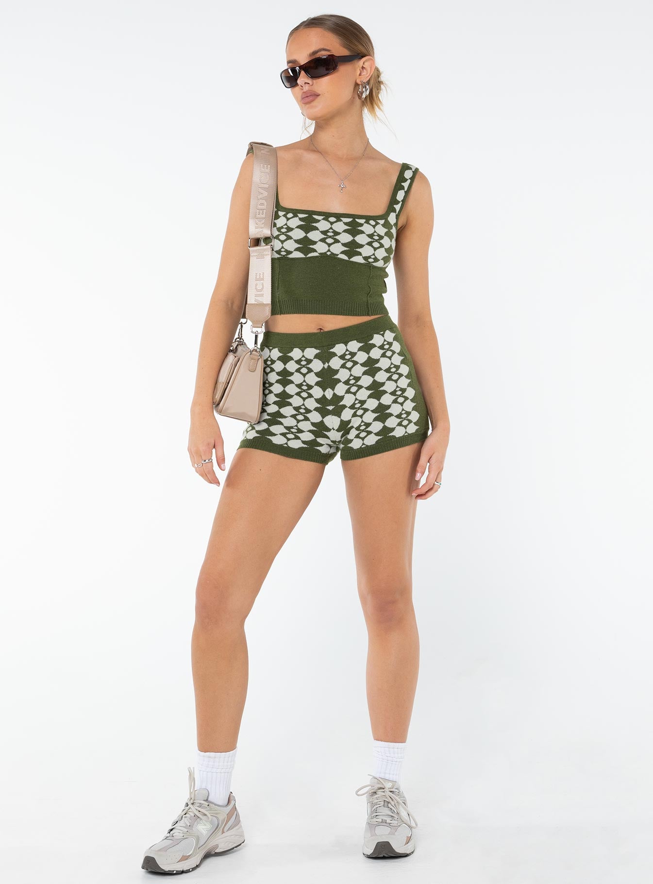 Elewa Geo Knit Shorts Sage / White Princess Polly mid-rise 