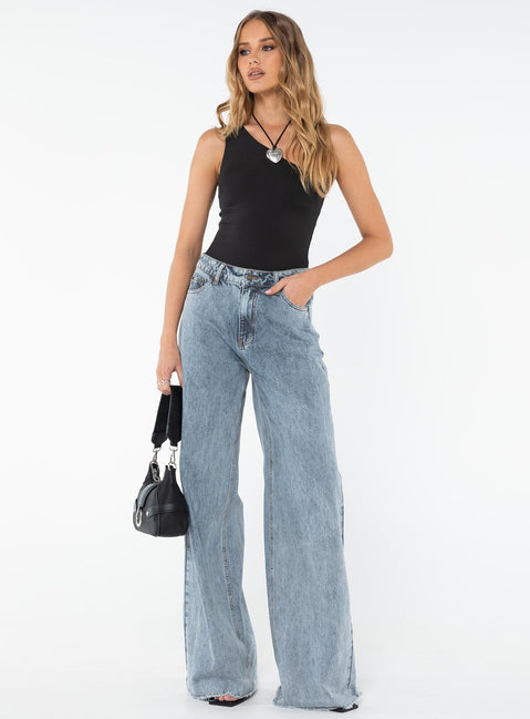 front view of model wearing Princess Polly Ranski One Shoulder Bodysuit Black Sleeveless Asymmetric Neckline 