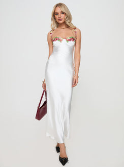 front view of model wearing Princess Polly Kenzie Maxi Dress White Sweetheart Neckline 