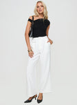 side view of model wearing Princess Polly Jazzar Pocket Detail Pleated Pant White High Waisted Pants 