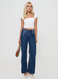 front view of model wearing Princess Polly Fiddle Top White Short Sleeves Square Neck 