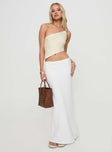 front view of model wearing Princess Polly Toomba One Shoulder Top Ivory Sleeveless Asymmetric Neckline 