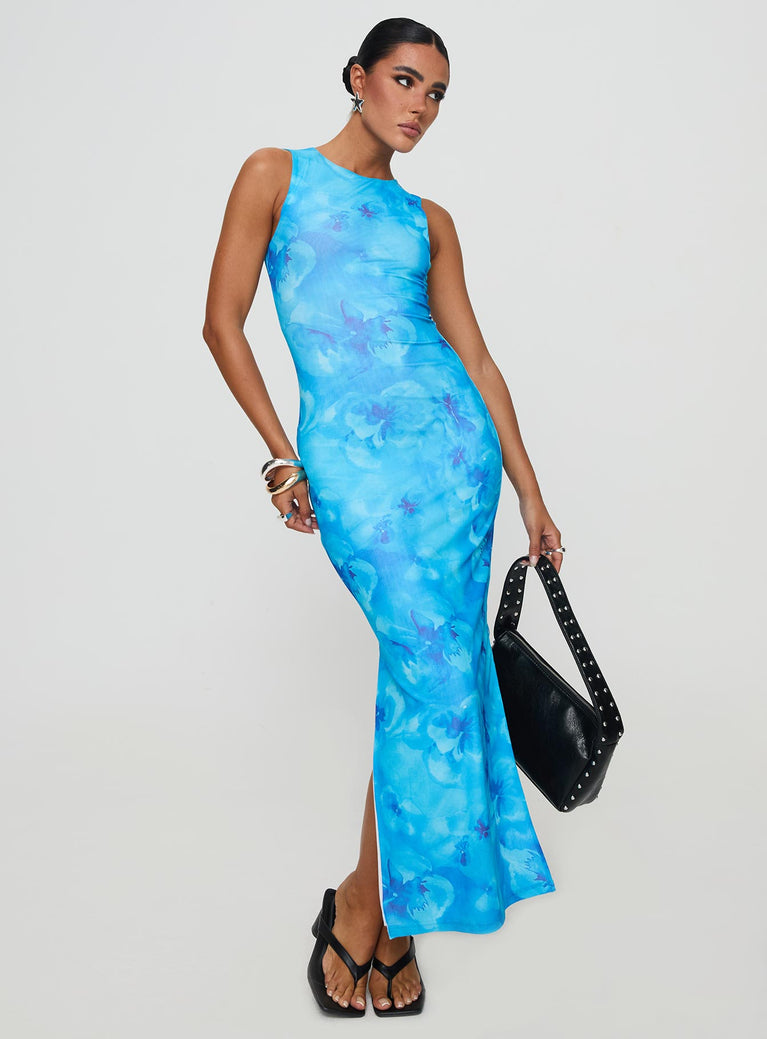 Floral print maxi dress High neckline, slit at side Good stretch, fully lined  Princess Polly Lower Impact 