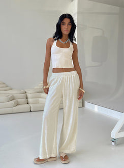 front view of model wearing Princess Polly Louis Linen Blend Pants White Petite 