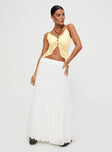 front view of model wearing Princess Polly Juliana Top Light Yellow Lace Sleeveless V-Neck 