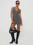 front view of model wearing Princess Polly Fenny Mini Dress Grey V-Neck 