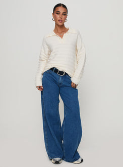 side view of model wearing Princess Polly Autumnal Collared Sweater Cream 