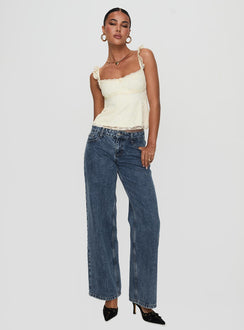 side view of model wearing Princess Polly Madaleine Lace Top Cream Sleeveless Square Neck 