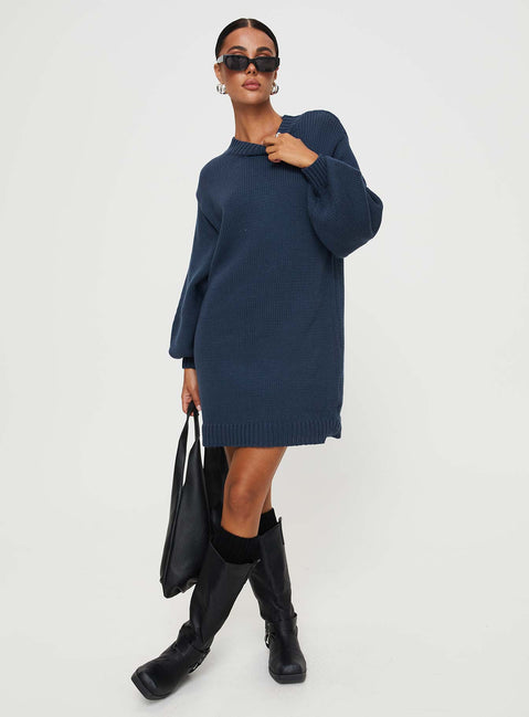 product Princess Polly High Neck High Neck High Neck  Harmony Knit Mini Dress Navy
