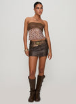   front view of model wearing Princess Polly Anarchy Faux Leather Mini Skirt Brown Mini Skirts 