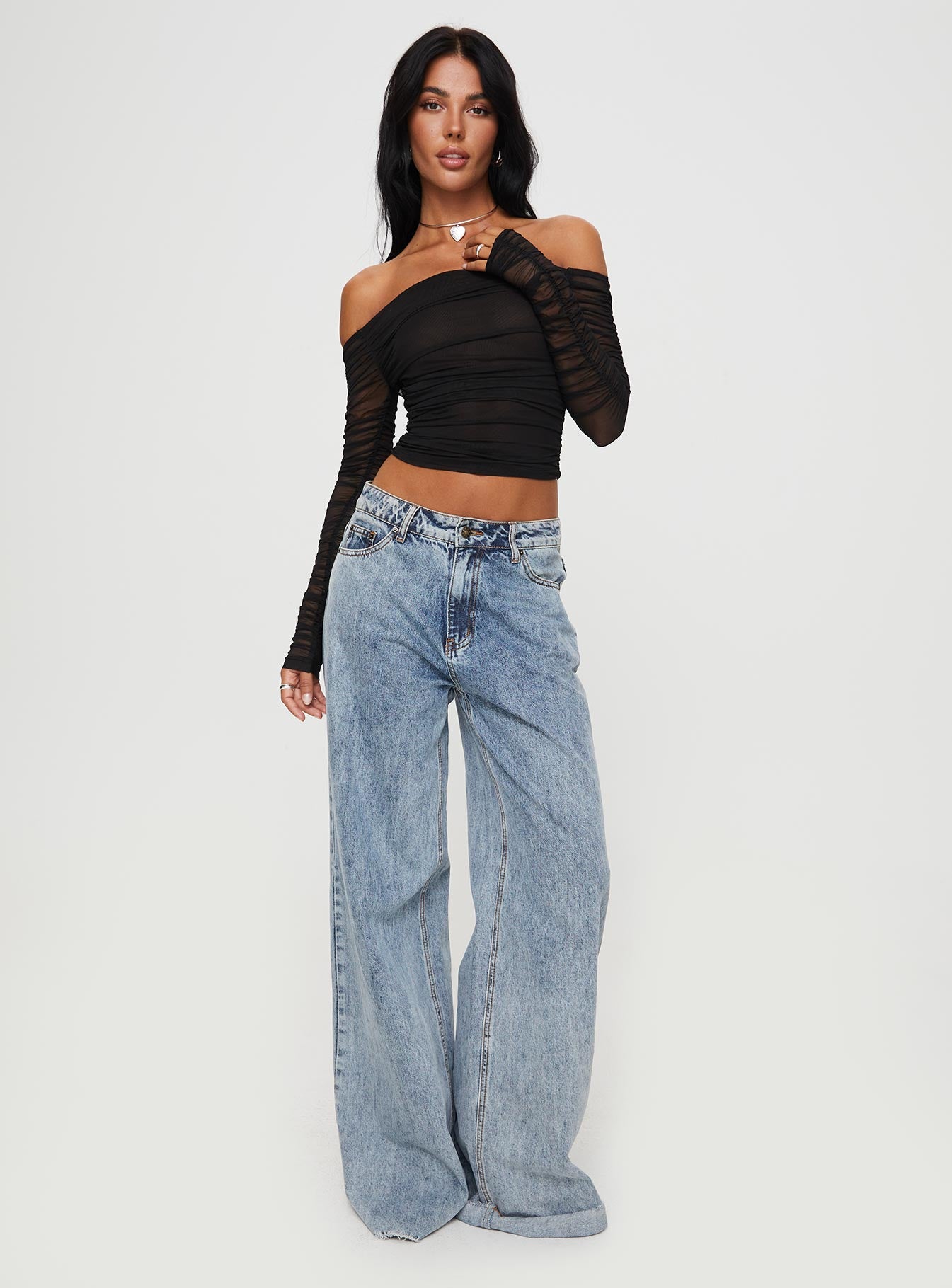 product Princess Polly Full Sleeves Square Neck  Hartford Off The Shoulder Top Black