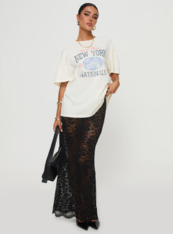 front view of model wearing Princess Polly Road Race Nationals Tee White Half Sleeves Crew Neck 