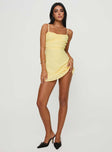 front view of model wearing Princess Polly Lucius Mini Dress Lemon Sweetheart Neckline 