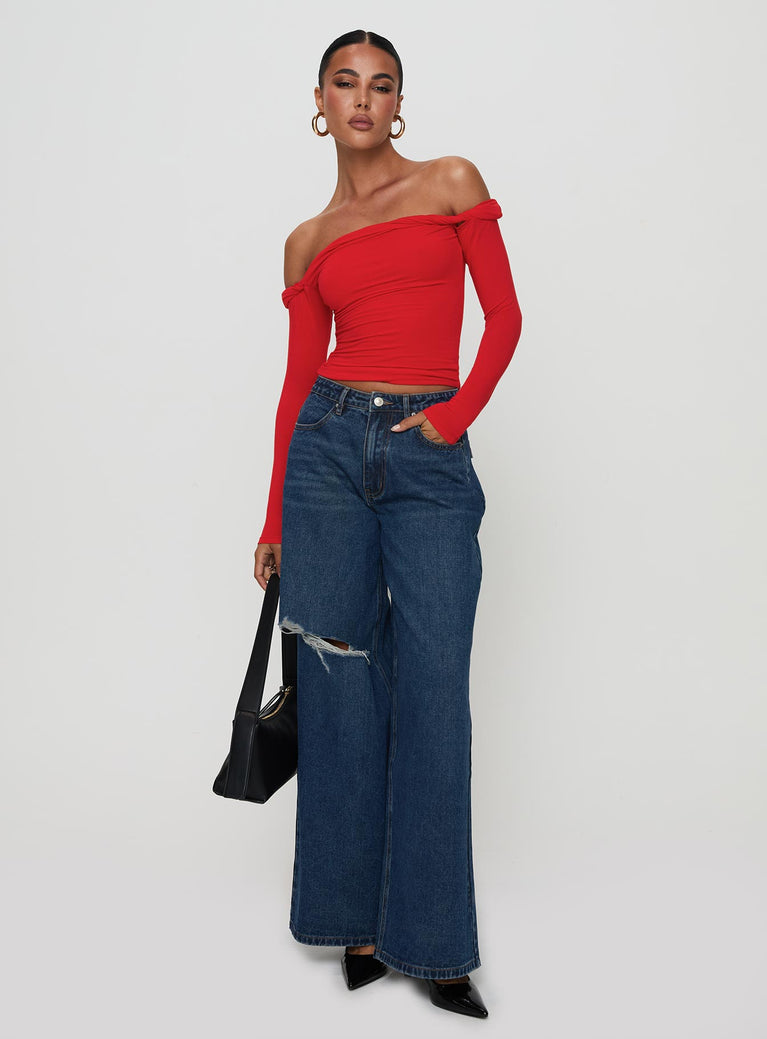 Naylor Rip Wide Leg Jeans Dark Blue Wash