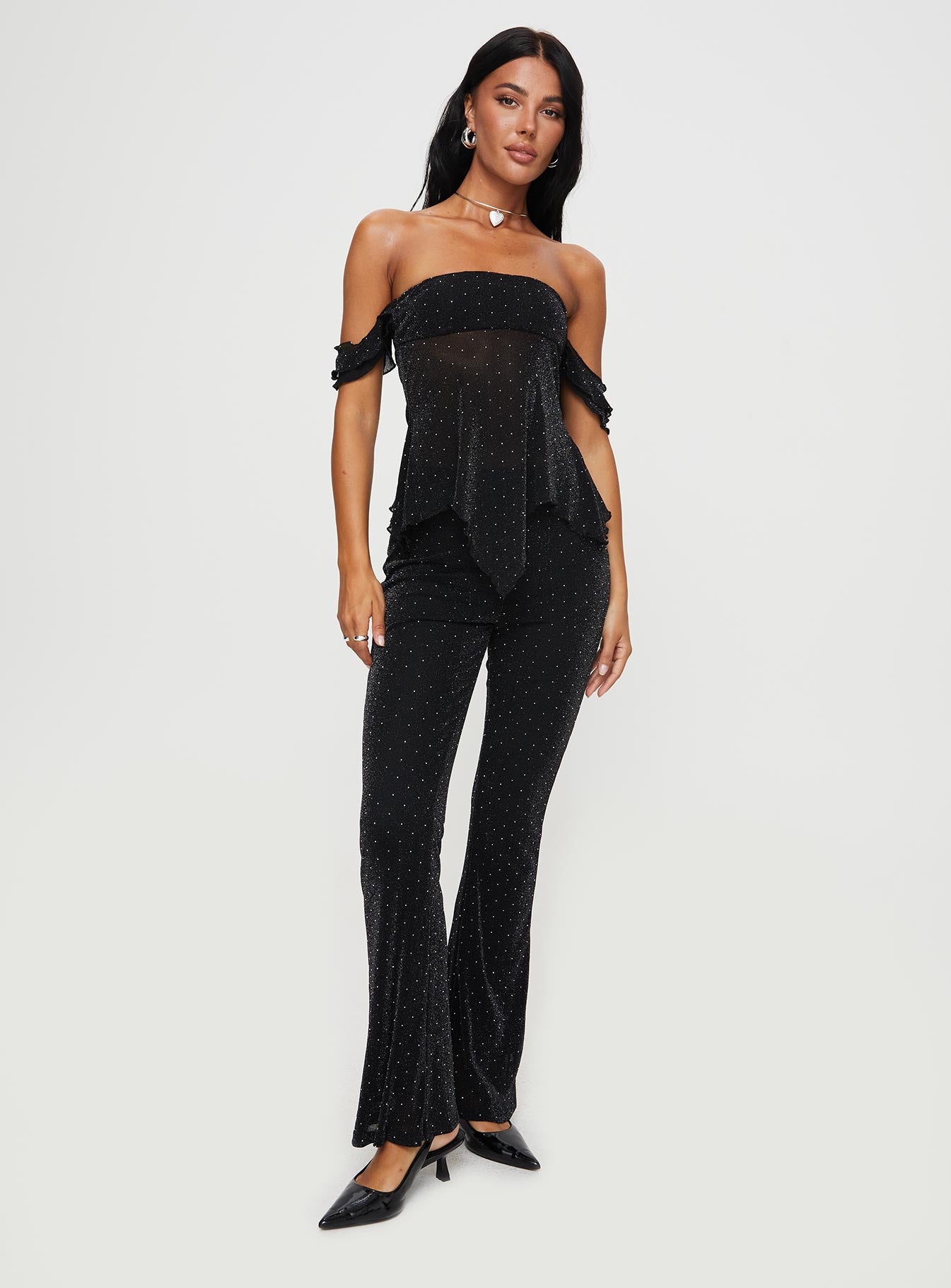 product Princess Polly Sleeveless Asymmetric Neckline  Wilka Off The Shoulder Top Black