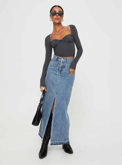 product Princess Polly Full Sleeves Sweetheart  Candyce Long Sleeve Top Slate