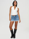   front view of model wearing Princess Polly Miyuki Denim Mini Skirt Mid Wash Mini Skirts 