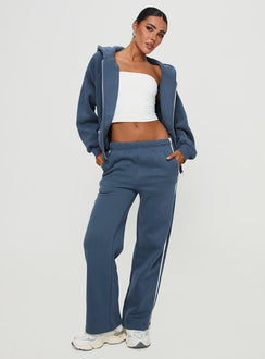 front view of model wearing Princess Polly Skiller Side Stripe Track Pants Navy High Waisted Pants 