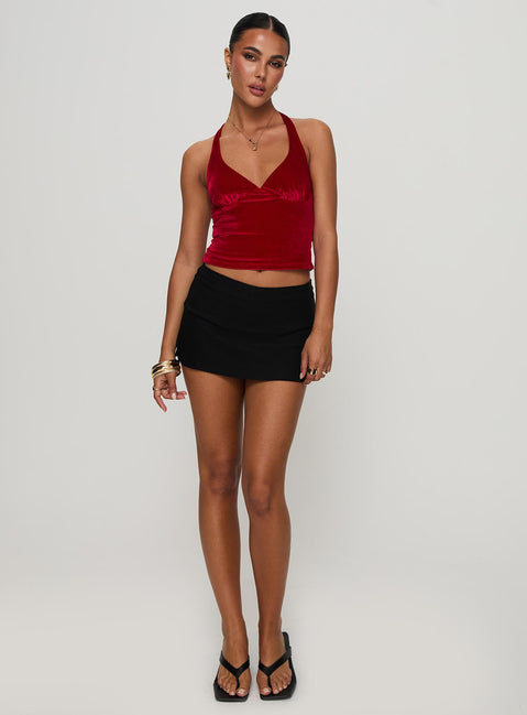 front view of model wearing Princess Polly Tuberose Halter Top Red Sleeveless V-Neck 