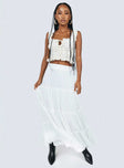 Front view of model wearing  front Princess Polly Sleeveless High Neck  Penton Top Ivory Low Impact