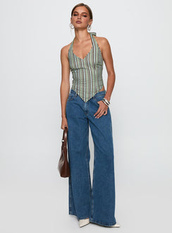 front view of model wearing Princess Polly High Gear Halter Top Multi Sleeveless V-Neck 