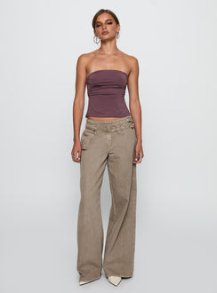 side view of model wearing Princess Polly Round The World Strapless Purple Sleeveless straight 