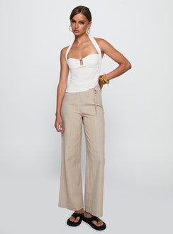 side view of model wearing Princess Polly Rush Hours Tie Up Pants Beige 