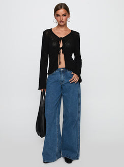 front view of model wearing Princess Polly Swain Knit Cardigan Black Cropped Jumpers 