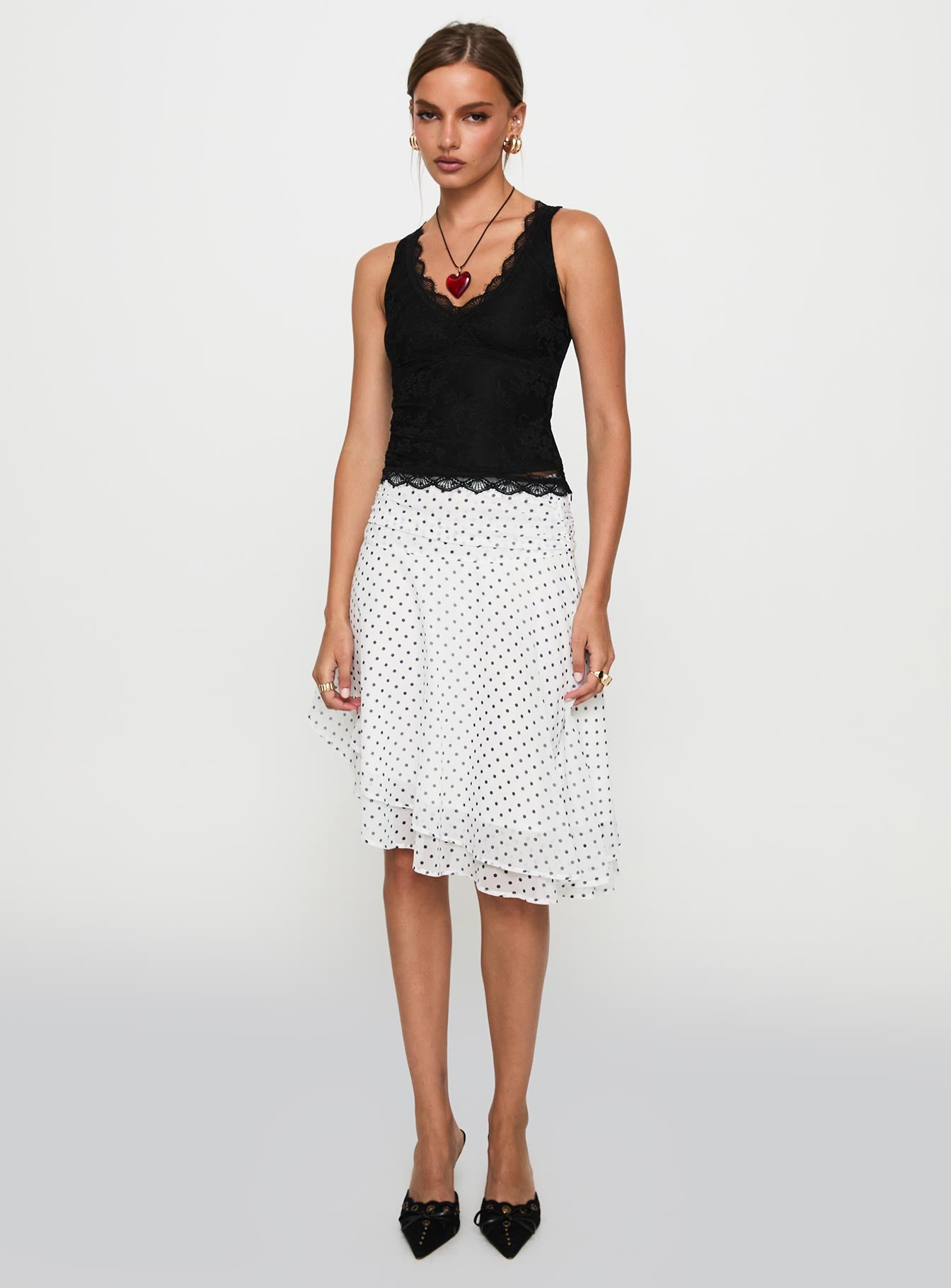 back view of model wearing Princess Polly Far Away Top Black Sleeveless V-Neck 