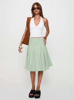   front view of model wearing Princess Polly Evangaleine Pleat Midi Skirt Green / White Midi Skirts 