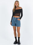 front view of model wearing Princess Polly Laurena Denim Shorts Dark Washed Petite High Waisted Shorts 