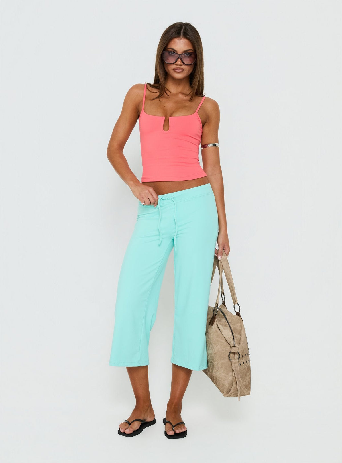 Daily Define Keyhole Cinched Vest Top Coral
