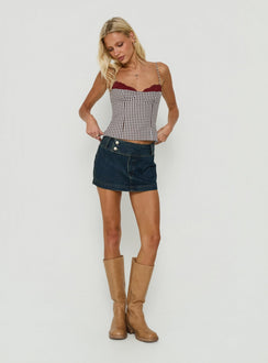 Ladena Mid Rise Double Button Mini Skirt Raw Denim
