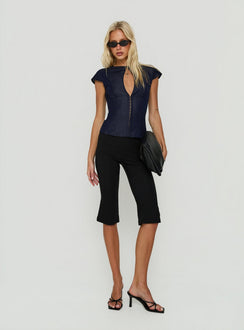 Hazalie Keyhole Detail Cap Sleeve Top Blue Denim
