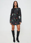 Princess Polly Boat Neck  Heartfelt Long Sleeve Mini Dress Black