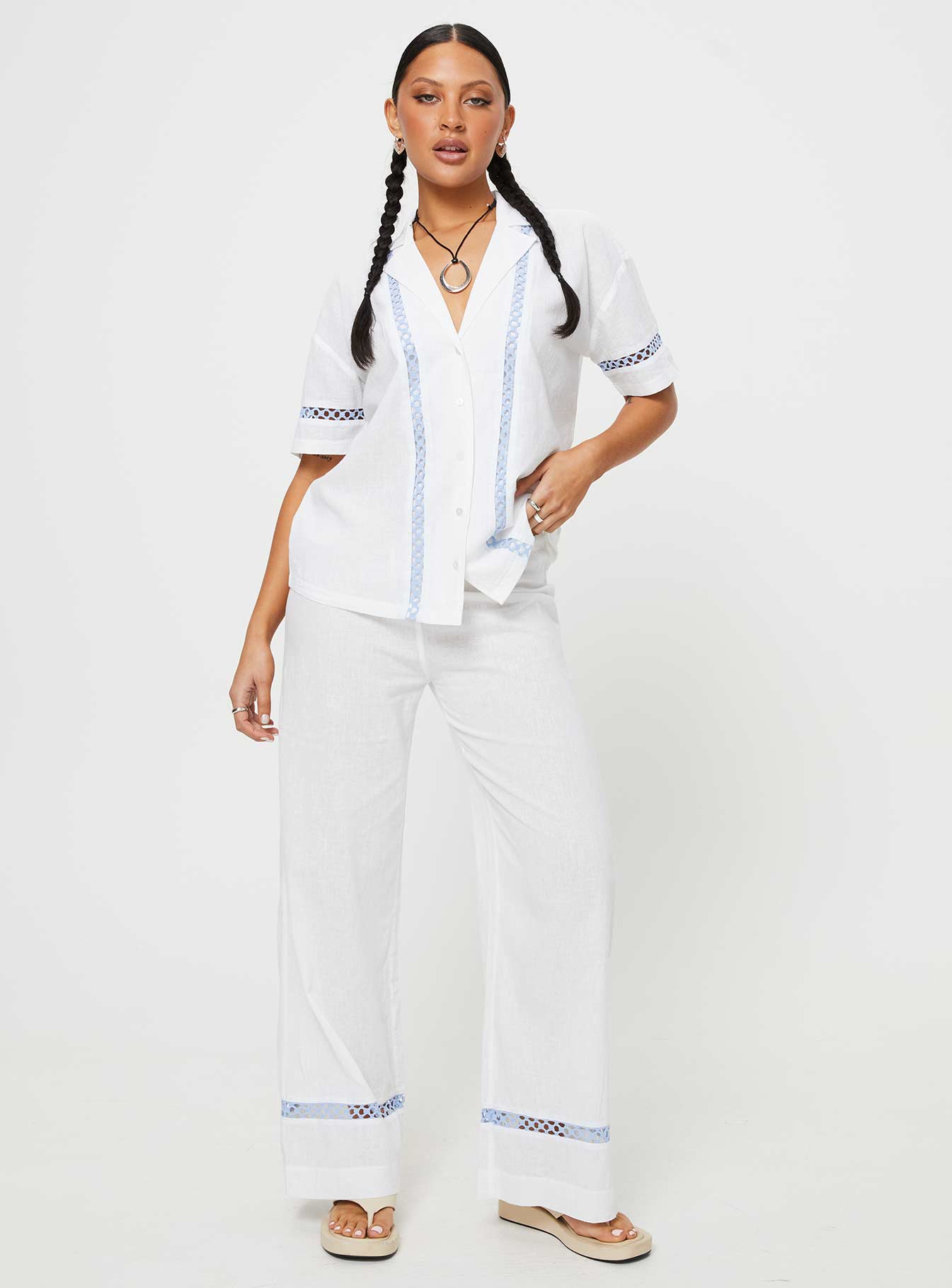 product Princess Polly Short Sleeves Square Neck  Sun Time Shirt White / Blue