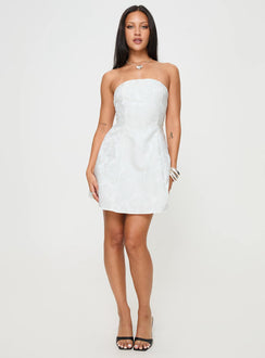 front view of model wearing Princess Polly Picard Strapless Mini Dress White Straight Neck 