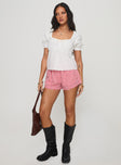 front view of model wearing Princess Polly Elizabette Puff Sleeve Top White Short Sleeves Scoop Neck 