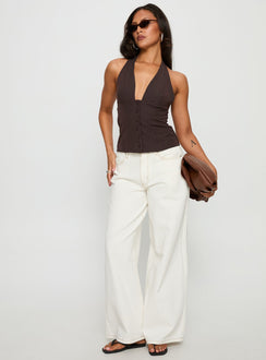 Serefina Halter Top Brown Stripe