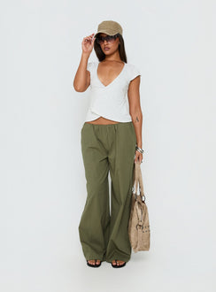 front view of model wearing Princess Polly Lunea Concealed Waistband Pants Khaki Low Rise Pants 