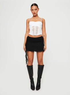 back view of model wearing Princess Polly Coletto Corset Top White Sleeveless Sweetheart 