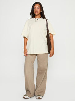 front view of model wearing Princess Polly What's In My Bag Graphic Top Cream / Multi Half Sleeves Crew Neck 