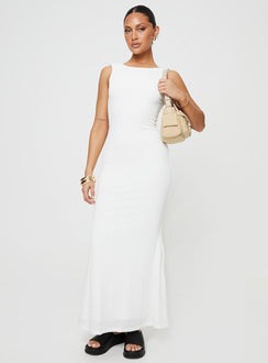 front view of model wearing Princess Polly Ashen Maxi Dress White Boat Neck 
