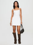 front view of model wearing Princess Polly Baseline Rib Mini Dress White Scoop Neck 