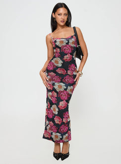 front view of model wearing Princess Polly Auley Maxi Dress Multi / Red Floral Cowl Neck 