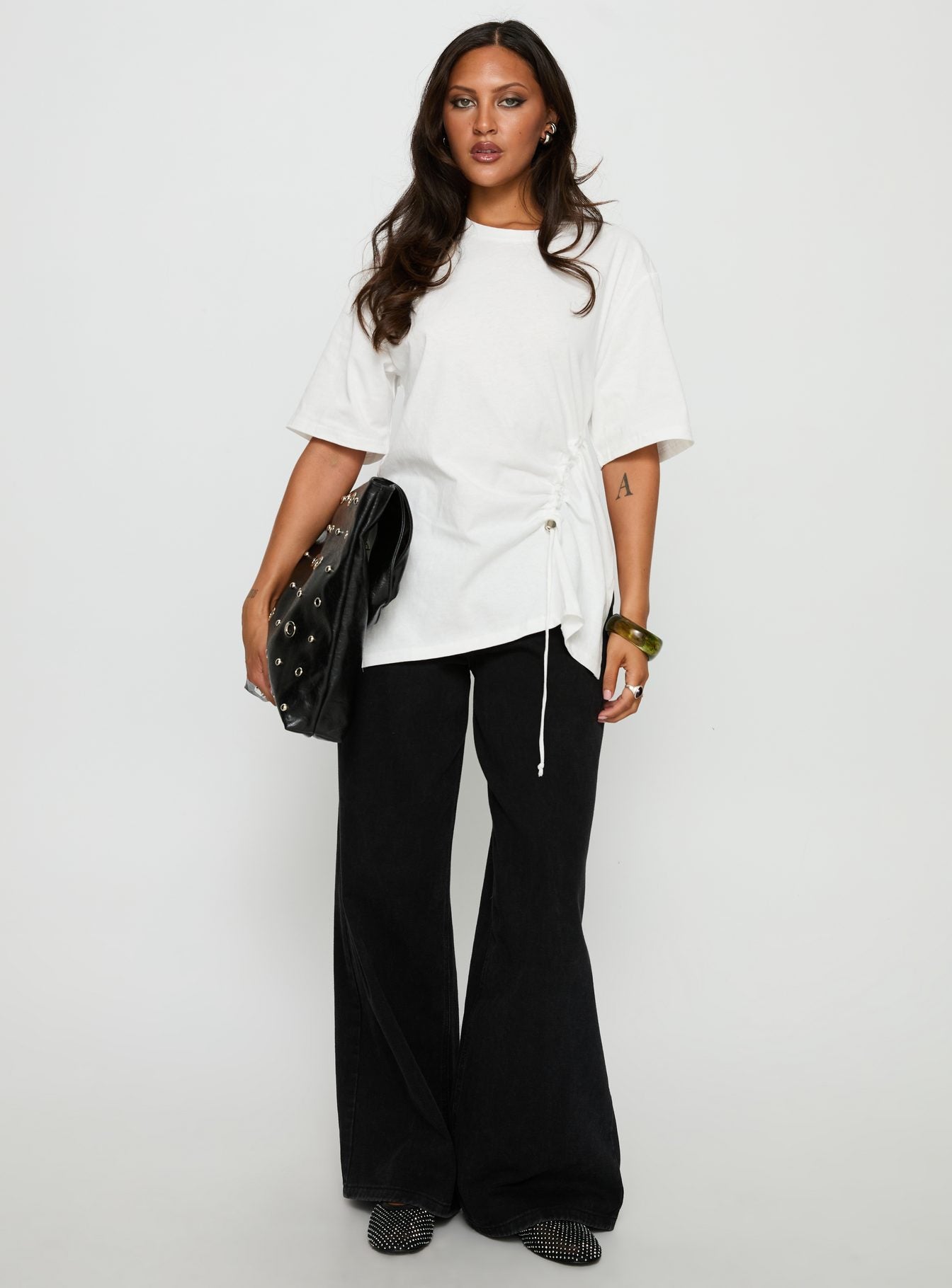 Agnessa Ruched Detail Oversized Tee White
