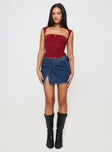   front view of model wearing Princess Polly Wait Up Denim Wrap Mini Skirt Mid Wash Tall Mini Skirts 